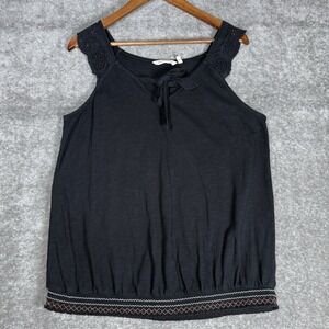 Soft Surroundings Tank Top Women's‎ Large Black Eyelet Straps Tie Front Gathered